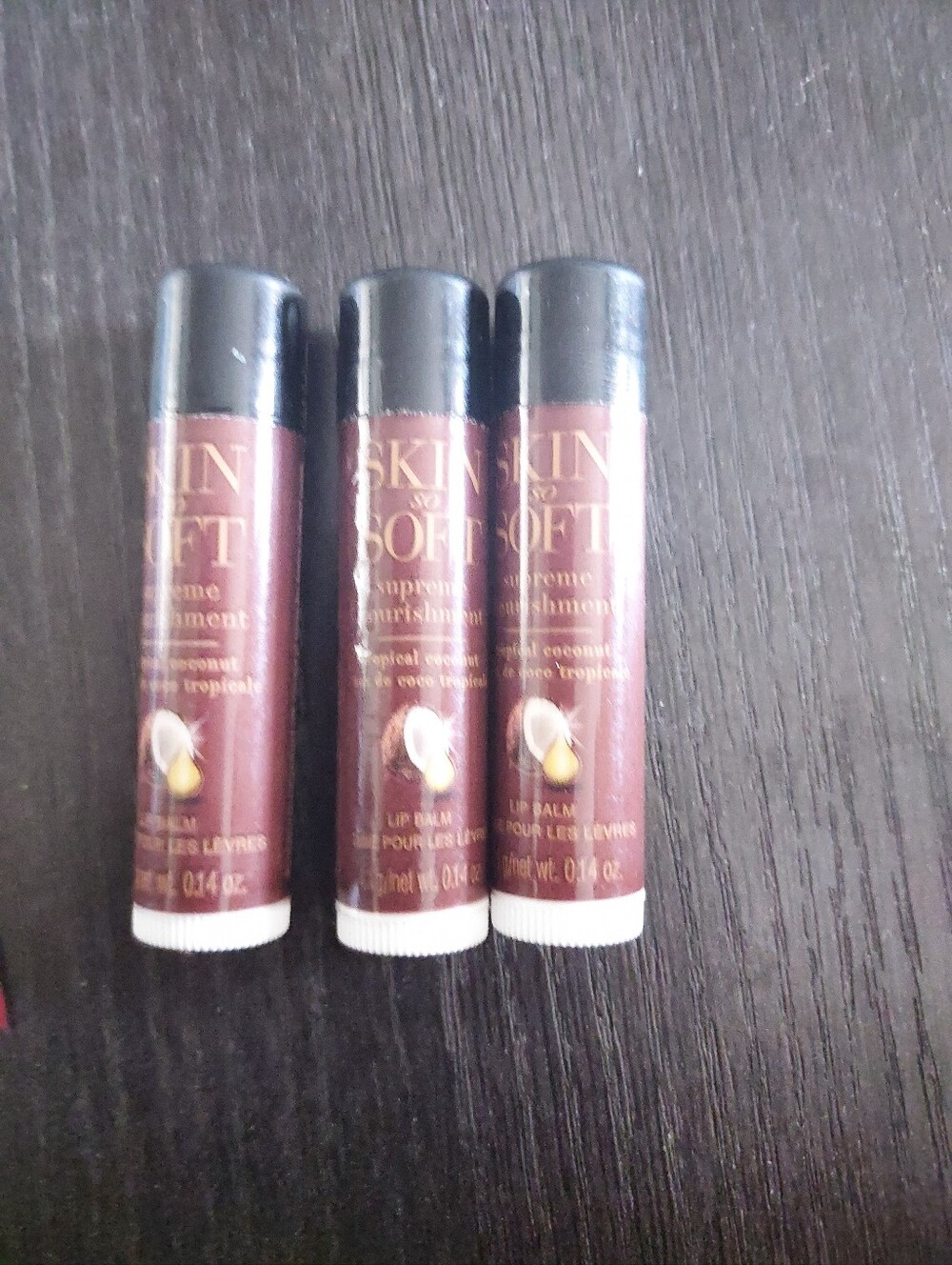Avon Skin So Soft Lip Balm Trio - Brown Tubes with Black Caps